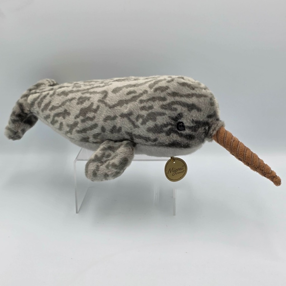 Miyoni Aurora 15" Narwhal with Tag Realistic Gray Spotted Plush Stuffed Animal